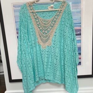 Surf Gypsy Aqua Lace Swim Cover up with Cream Detailing